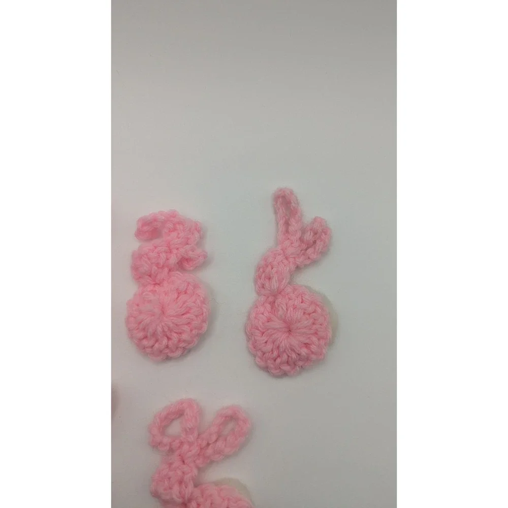 6 Vintage Handmade Crochet Pink‎ Bunny Rabbits Pastel Easter Spring Crafting
